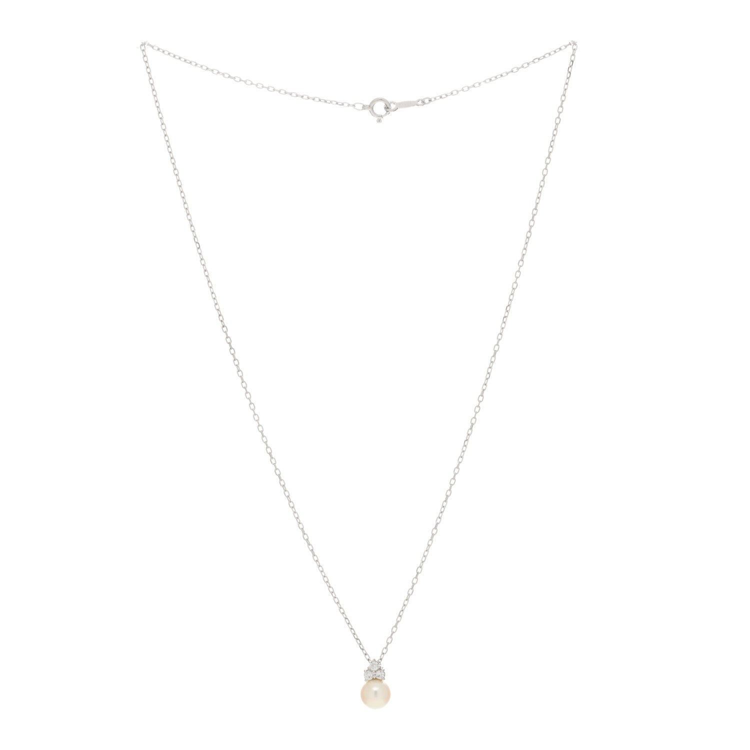 Mikimoto 18K White Gold Diamond Akoya Pearl 7mm Drop Pendant Necklace 2 of 4