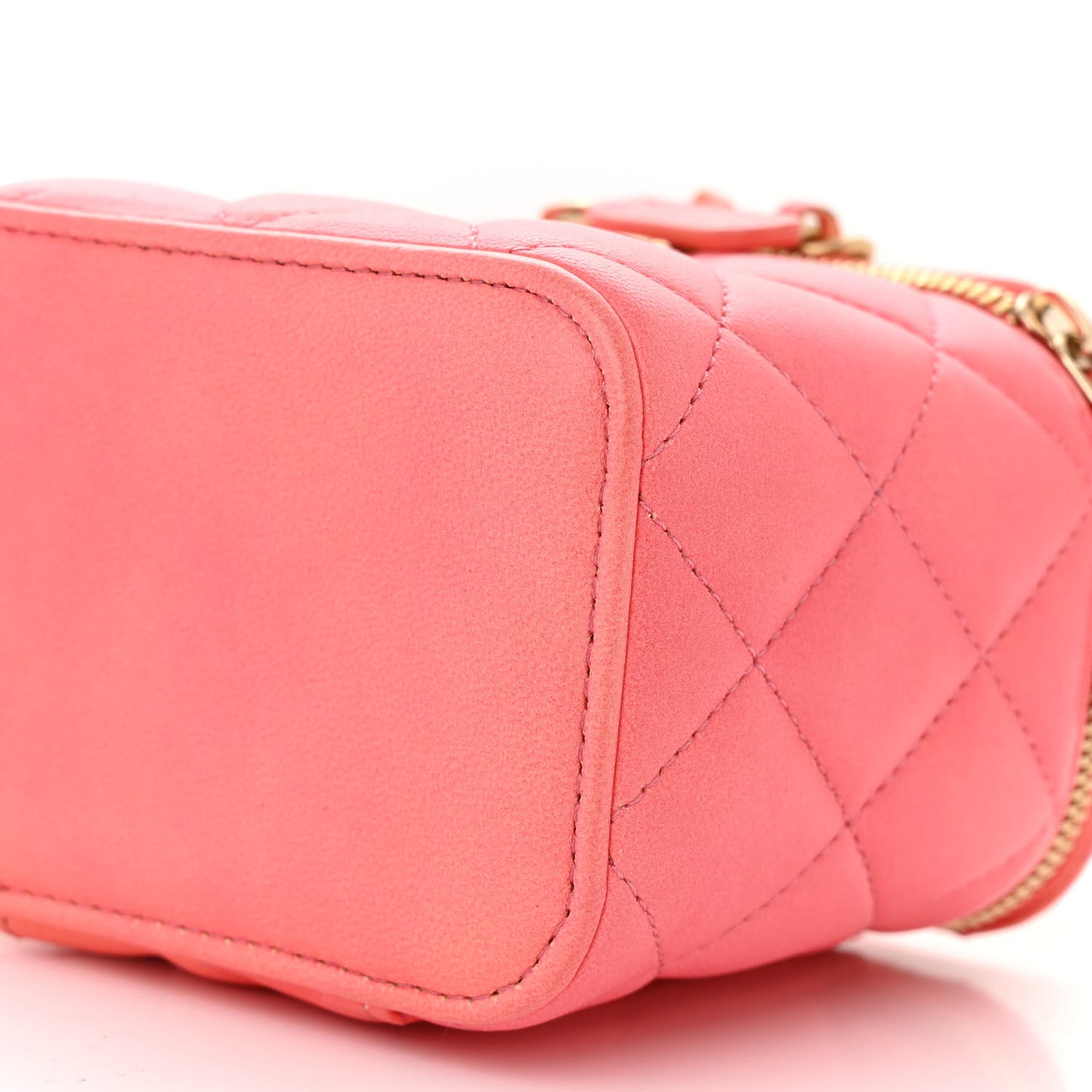 Lambskin Quilted Ombre Top Handle Mini Vanity Case With Chain Coral