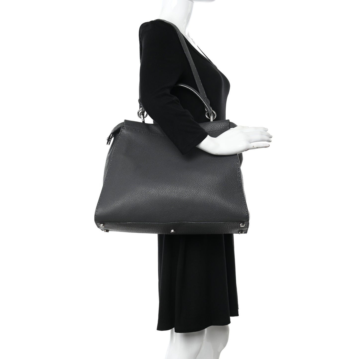 Cuoio Romano Selleria Bi-Color Large Peekaboo Iconic Satchel Asfalto Latte