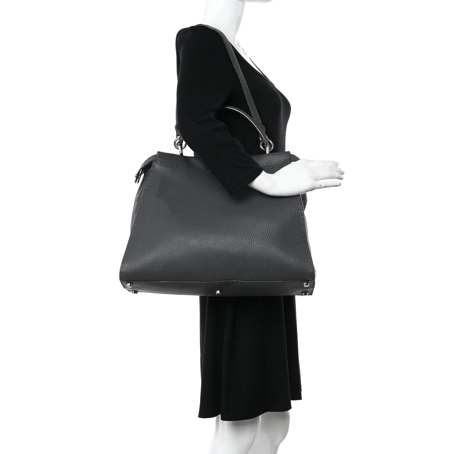Fendi Cuoio Romano Selleria Bi-Color Large Peekaboo Iconic Satchel Asfalto Latte 3 of 12