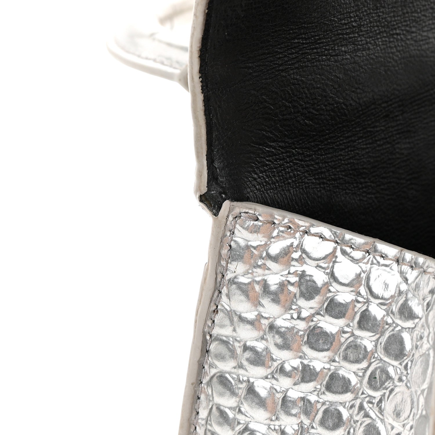 Balenciaga Metallic Calfskin Crocodile Embossed Hourglass Top Handle Bag XS Silver 13 of 27