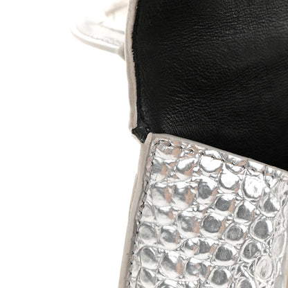 Balenciaga Metallic Calfskin Crocodile Embossed Hourglass Top Handle Bag XS Silver 13 of 27