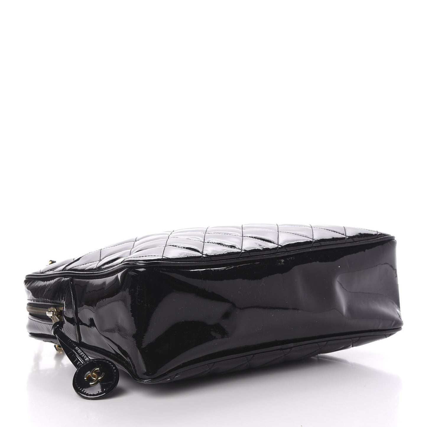 Patent Quilted Shoulder Bag Black
