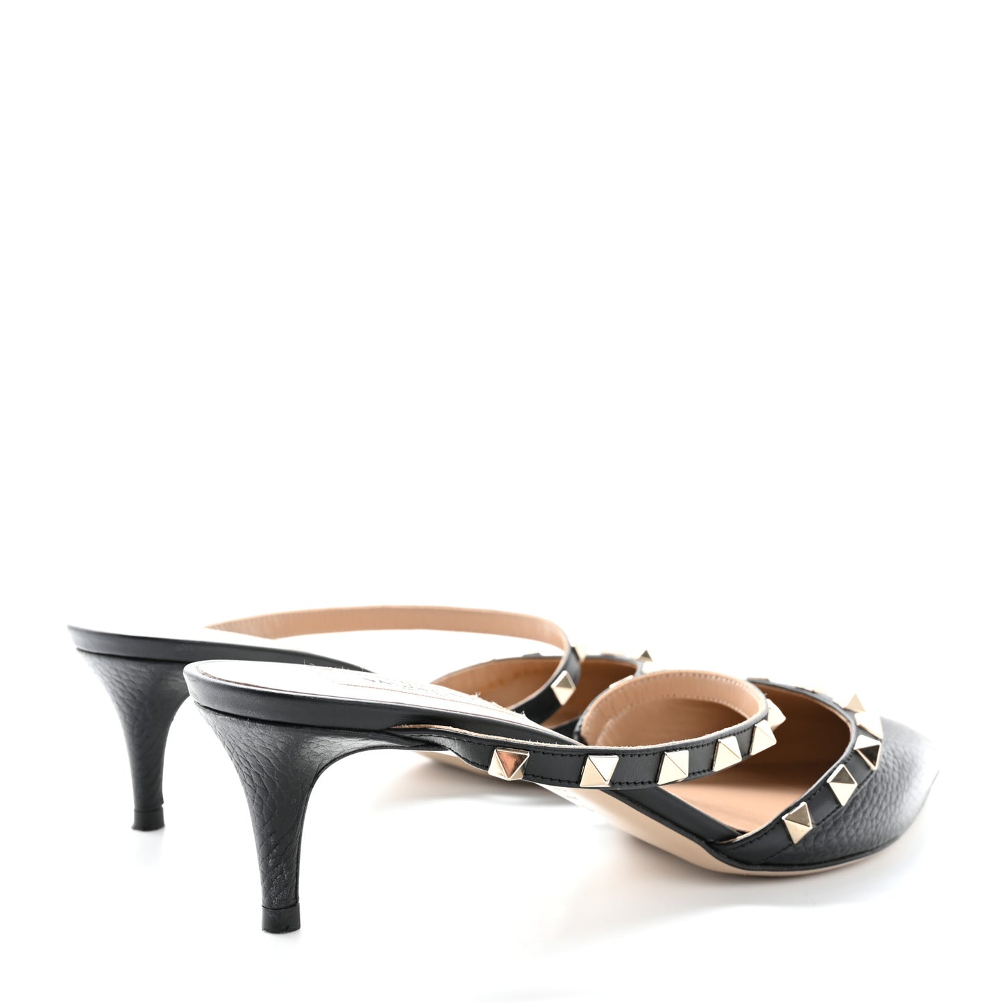 Pebbled Calfskin Rockstud Cross Strap 50mm Mules 39.5 Black