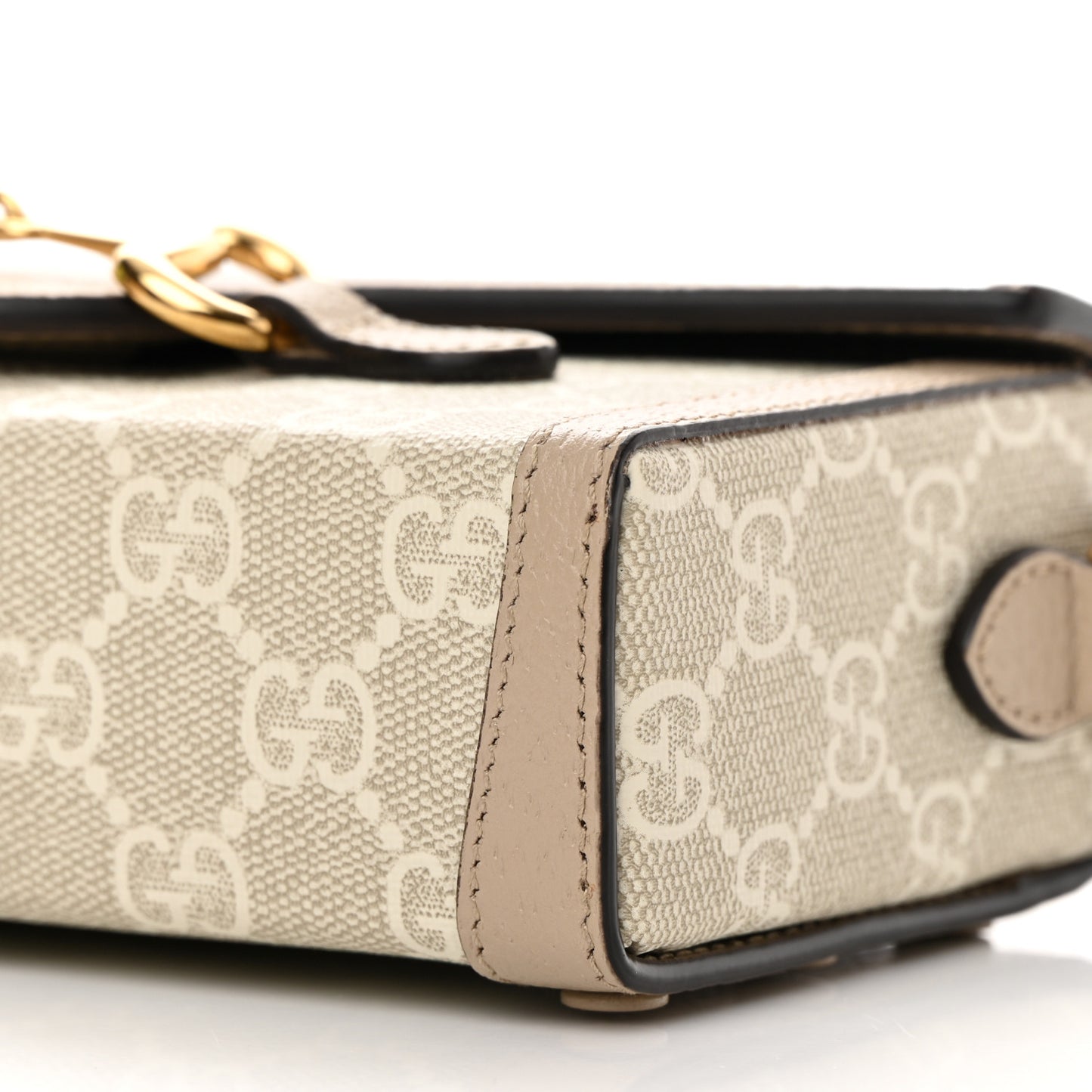 GG Supreme Monogram Textured Dollar Calfskin Mini Horsebit 1955 Shoulder Bag Beige Mystic White Oatmeal