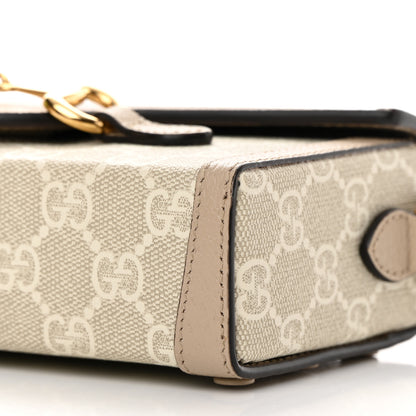 Gucci GG Supreme Monogram Textured Dollar Calfskin Mini Horsebit 1955 Shoulder Bag Beige Mystic White Oatmeal 10 of 11