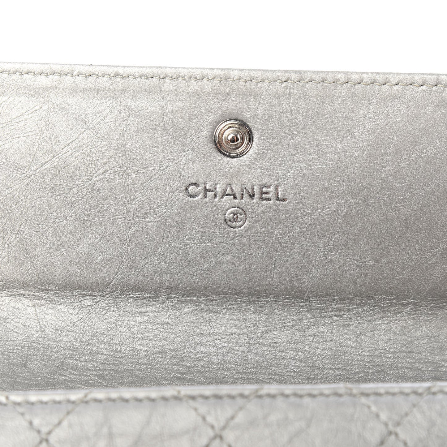 Aged Metallic Calfskin Large Palette Flap Wallet Silver