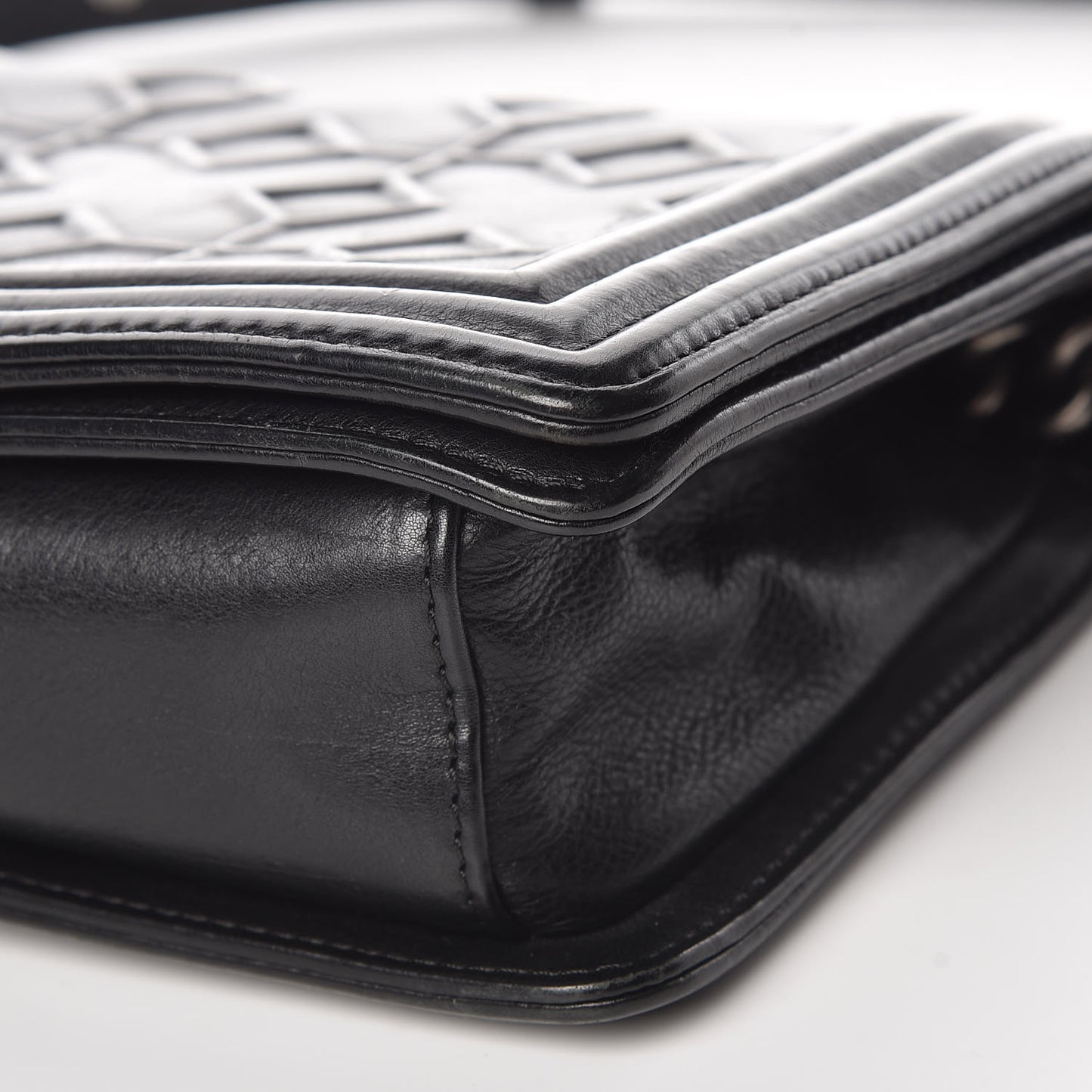 Calfskin Crystal Embossed Medium Boy Flap Black