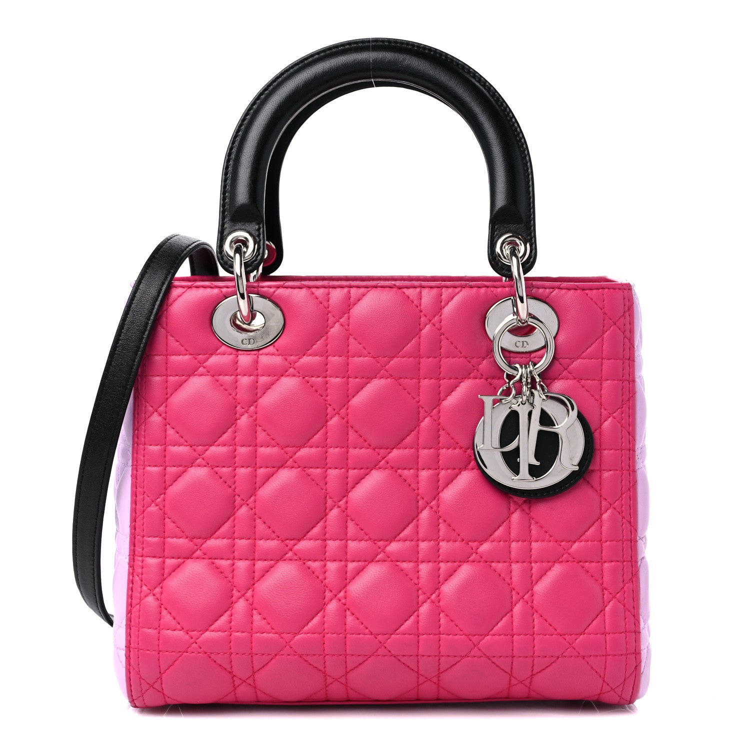 Christian Dior Lambskin Cannage Medium Tri-Color Lady Dior Fuchsia Anemone Black 1 of 16