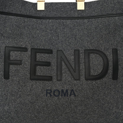 Fendi Melange Flannel Plexiglass Satin Logo Embroidered Threaded Edge Large Fendi Sunshine Shopper Tote Grigio Black 8 of 10