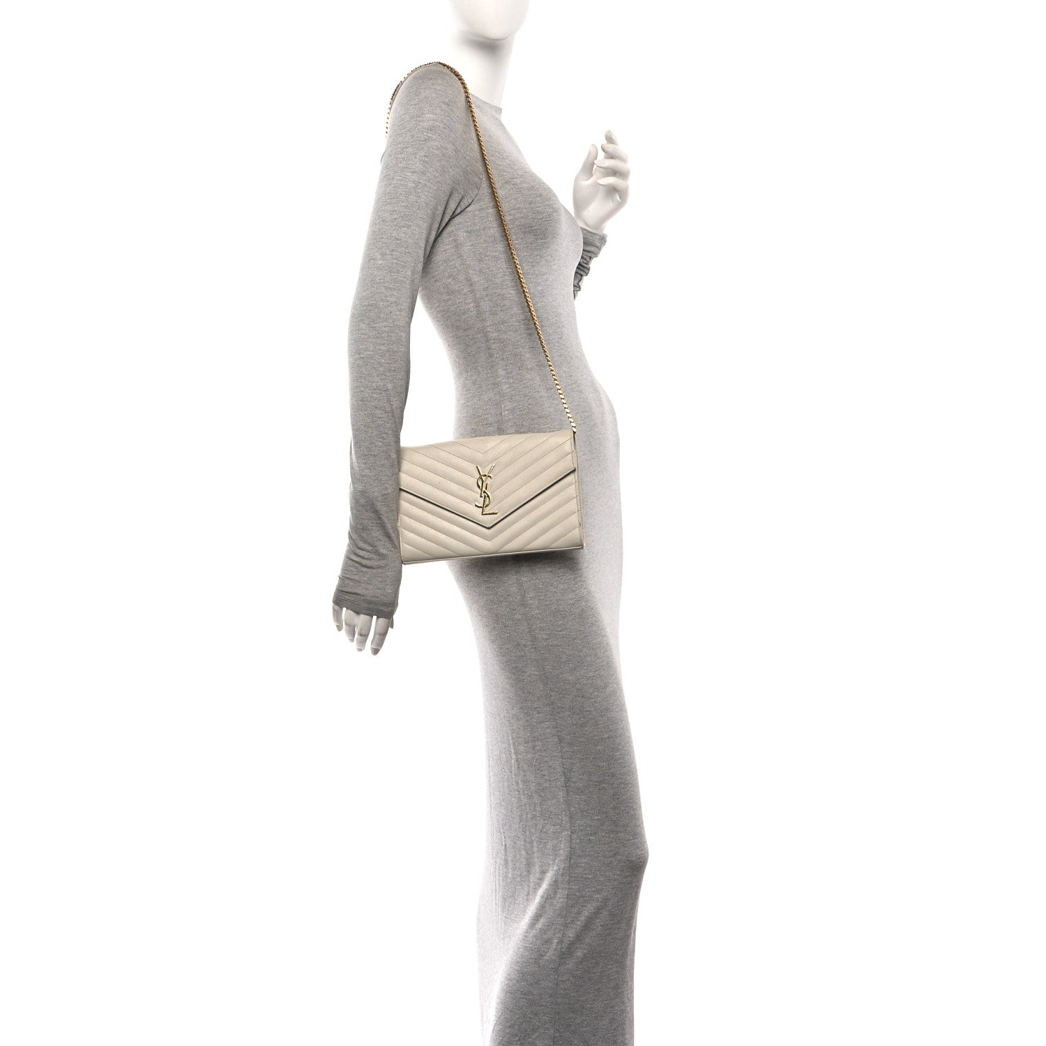 Saint Laurent Grain De Poudre Matelasse Chevron Monogram Chain Wallet Blanc Vintage 2 of 11