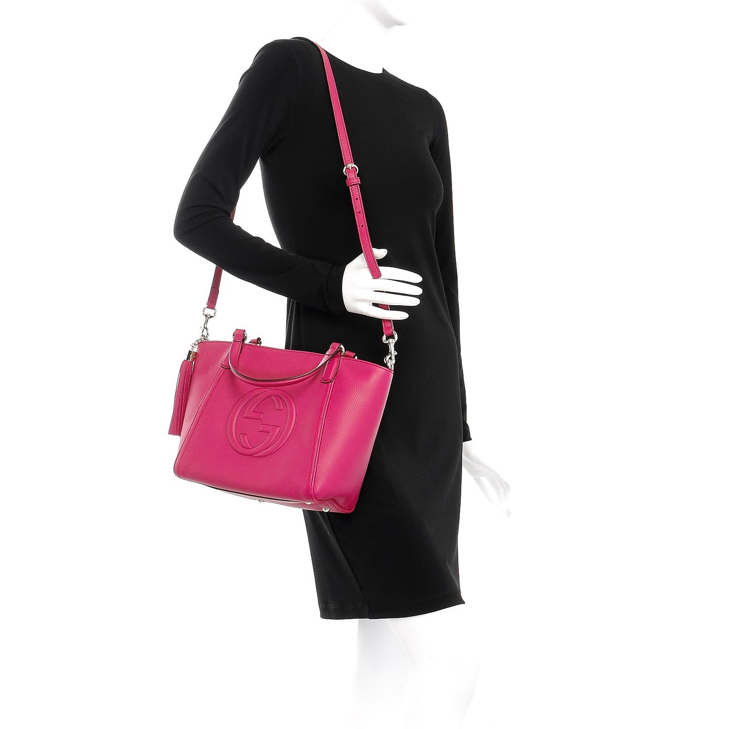 Pebbled Calfskin Small Soho Top Handle Bag Bright Bougainvillea