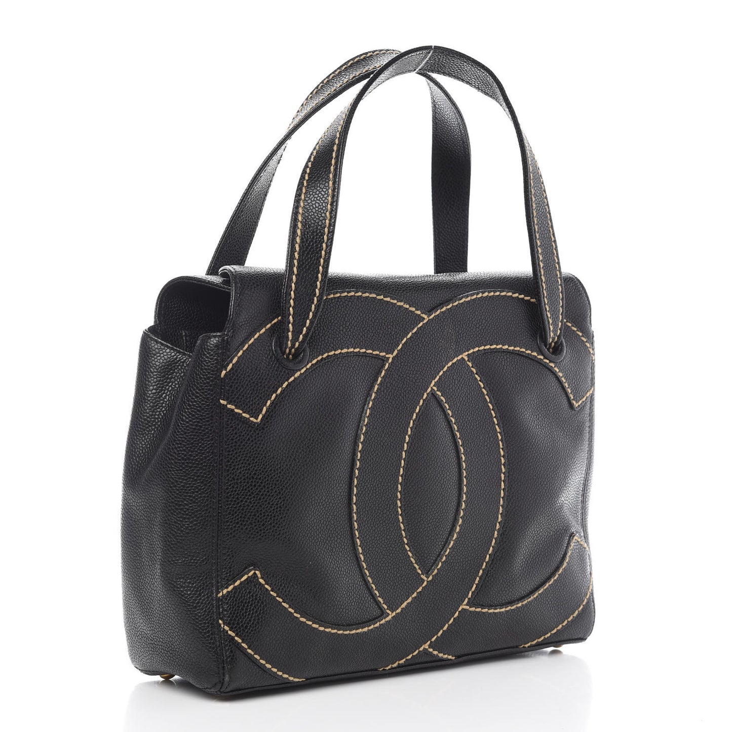 Caviar CC Stitched Small Tote Black