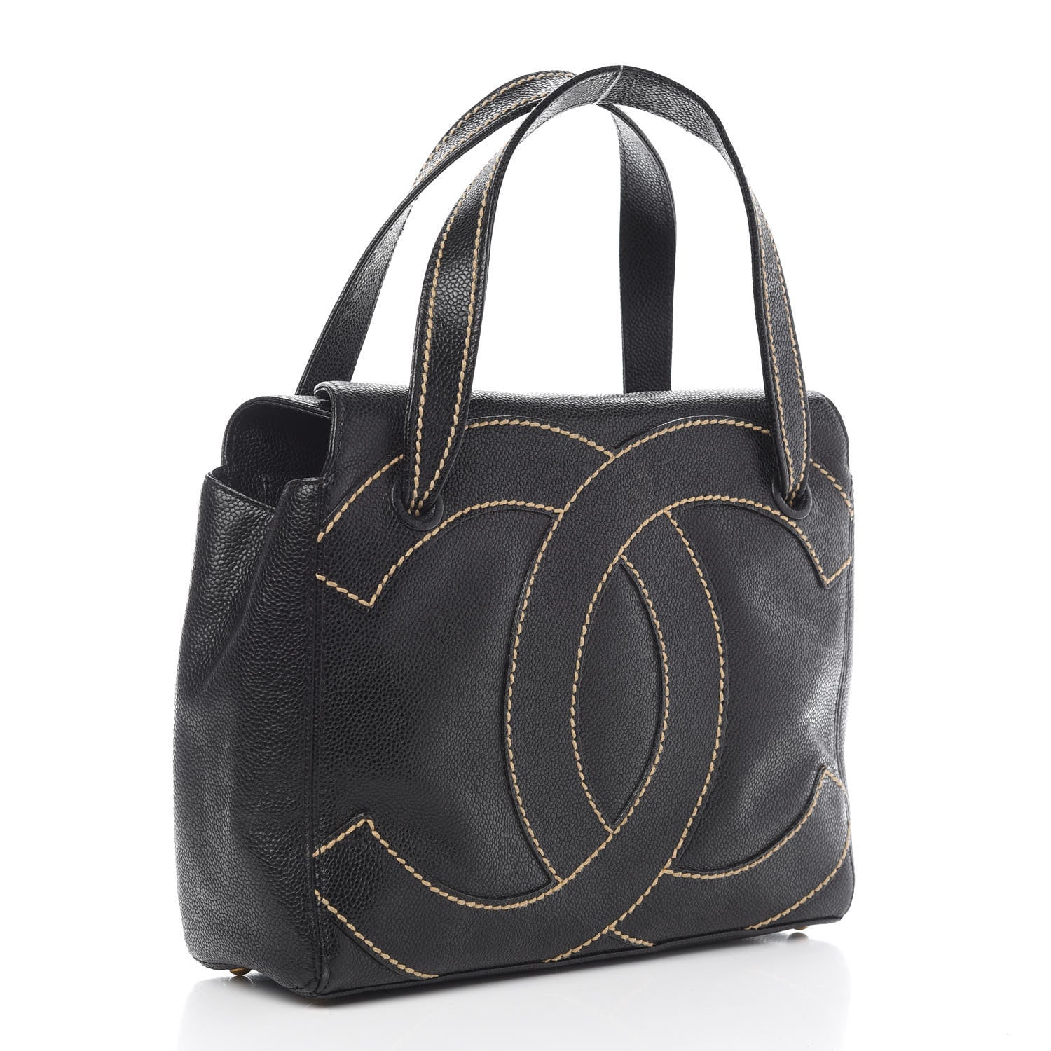 Chanel Caviar CC Stitched Small Tote Black 2 of 10