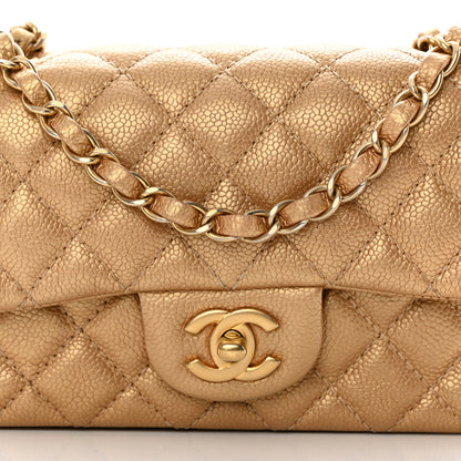 Chanel Pearly Caviar Quilted Mini Rectangular Flap Gold 8 of 12