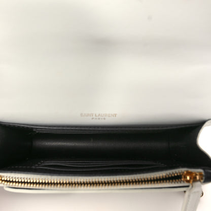 Saint Laurent New Aspen Calfskin Bi-Color Monogram Sunset Chain Wallet Black Dirty White 5 of 9