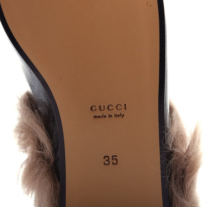 Gucci Patent Fur Womens Princetown Slippers 35 Black Natural 9 of 10