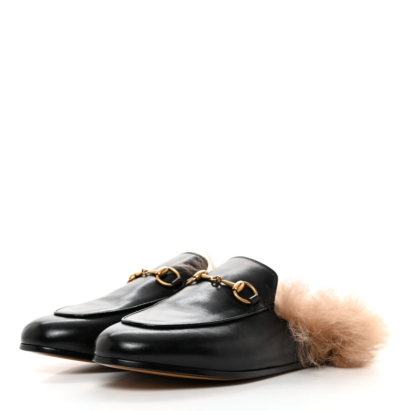 Calfskin Fur Womens Princetown Slippers 35.5 Black