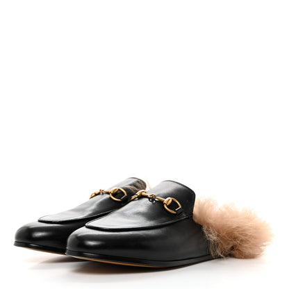 Gucci Calfskin Fur Womens Princetown Slippers 35.5 Black 3 of 7