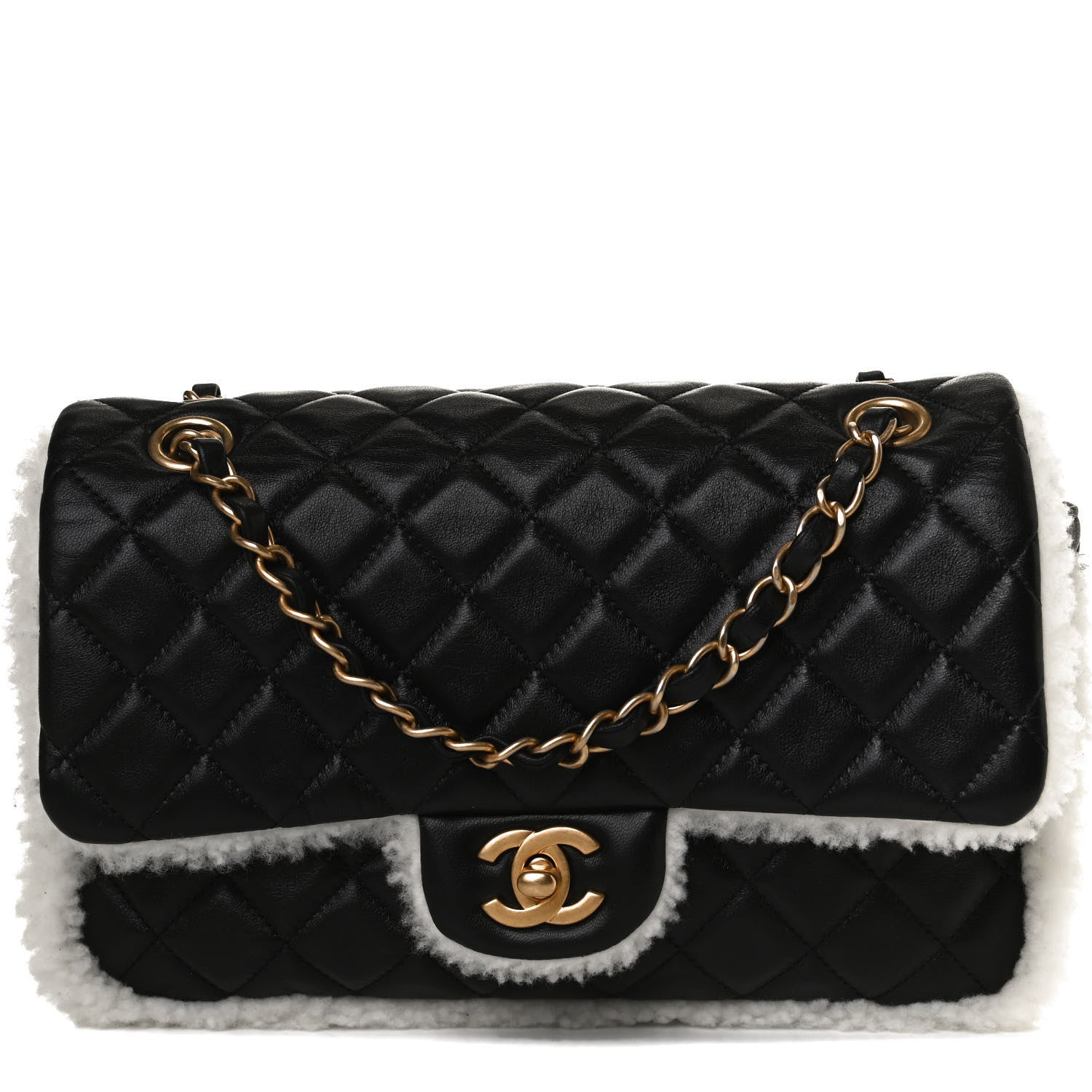 Chanel Lambskin Shearling Large CC Flap Bag Black White 9 of 14