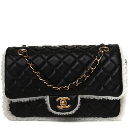 Chanel Lambskin Shearling Large CC Flap Bag Black White 9 of 14