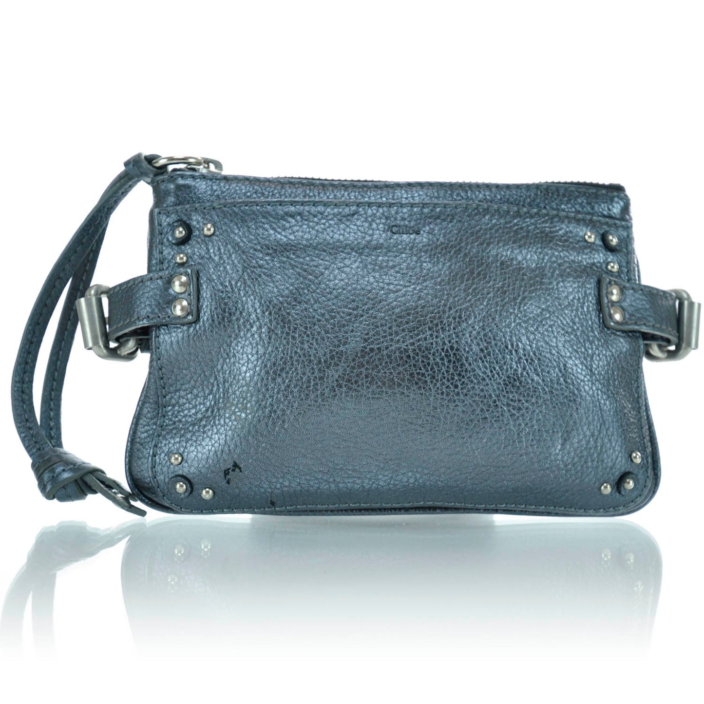 Leather Paddington Clutch Metallic Pewter