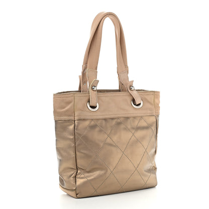 Chanel Metallic Coated Canvas Quilted Small Paris Biarritz Tote Gold 3 of 22