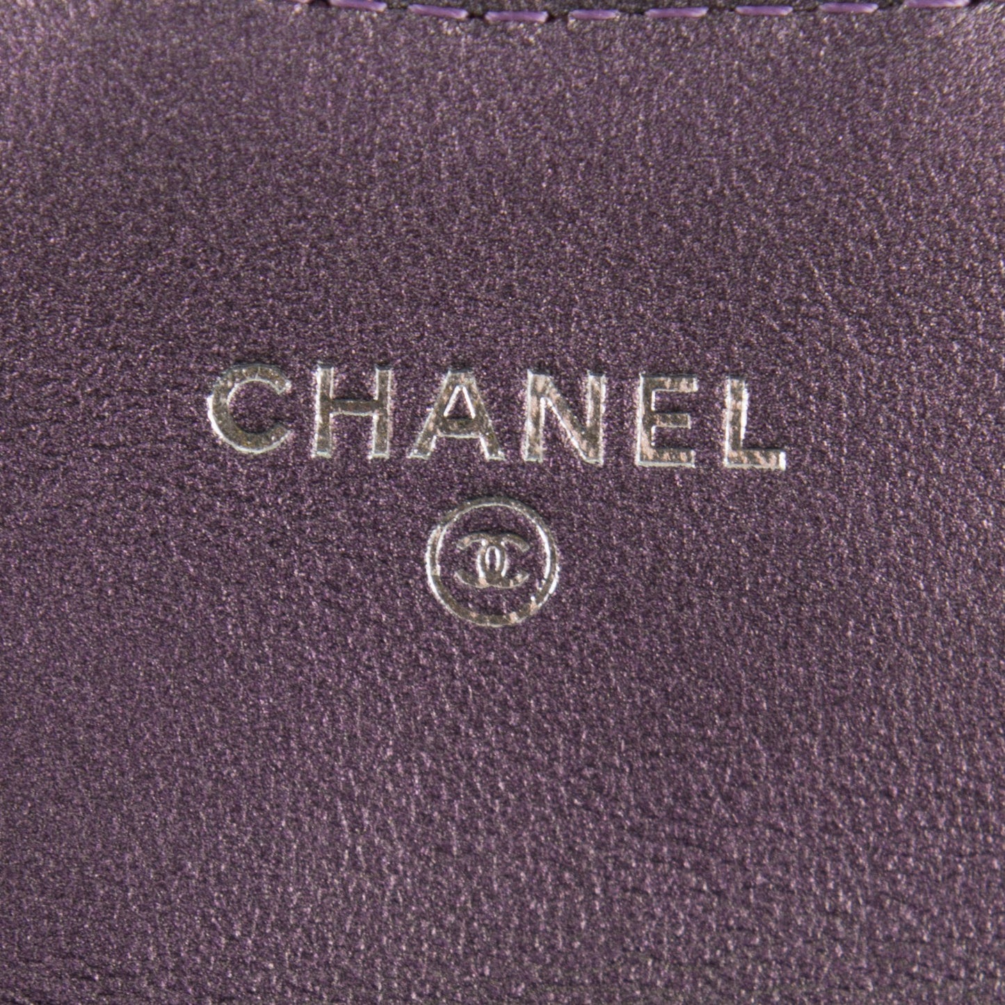 Metallic Lambskin Quilted Card Holder Dark Purple