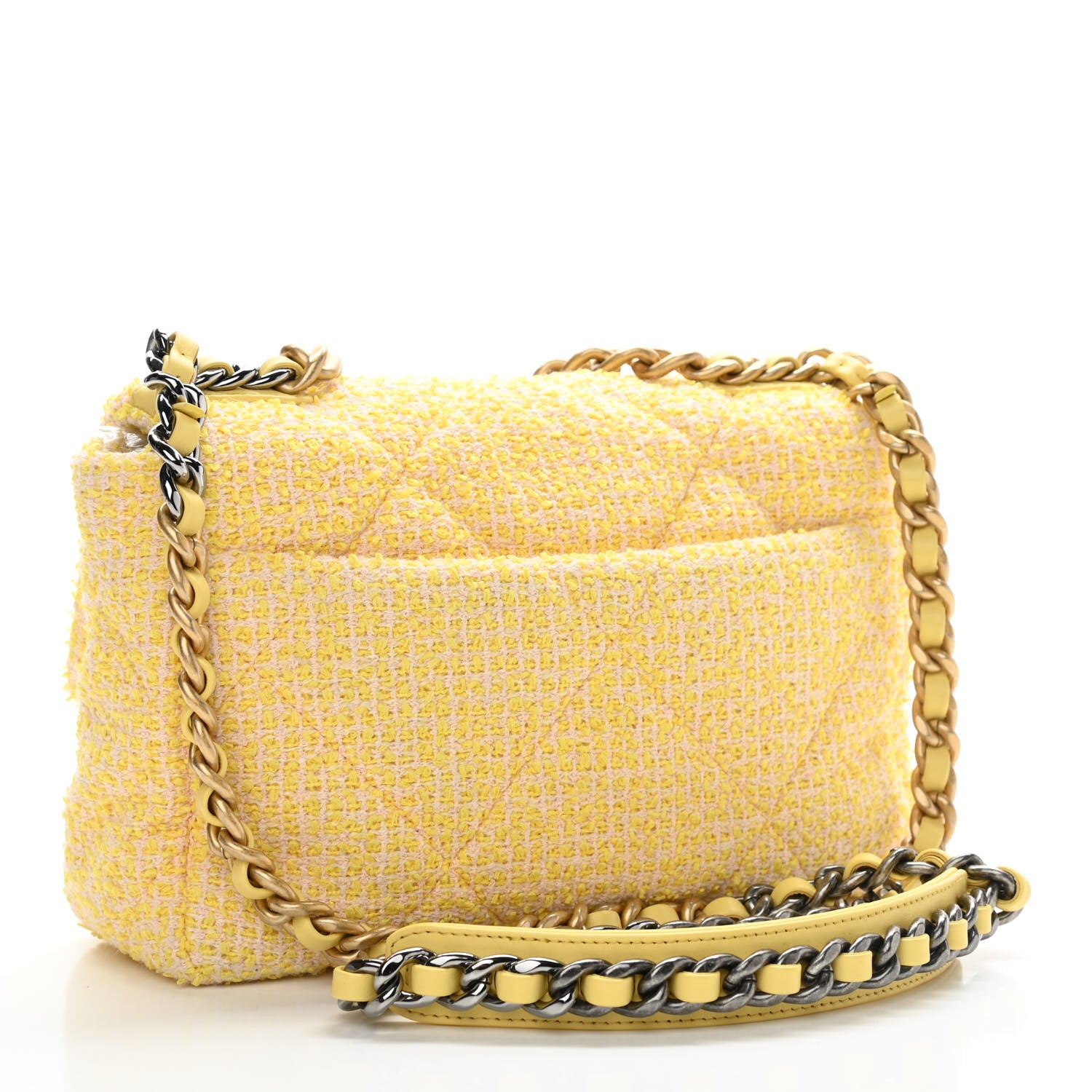 Chanel Tweed Quilted Medium Chanel 19 Flap Yellow Pink 3 of 12