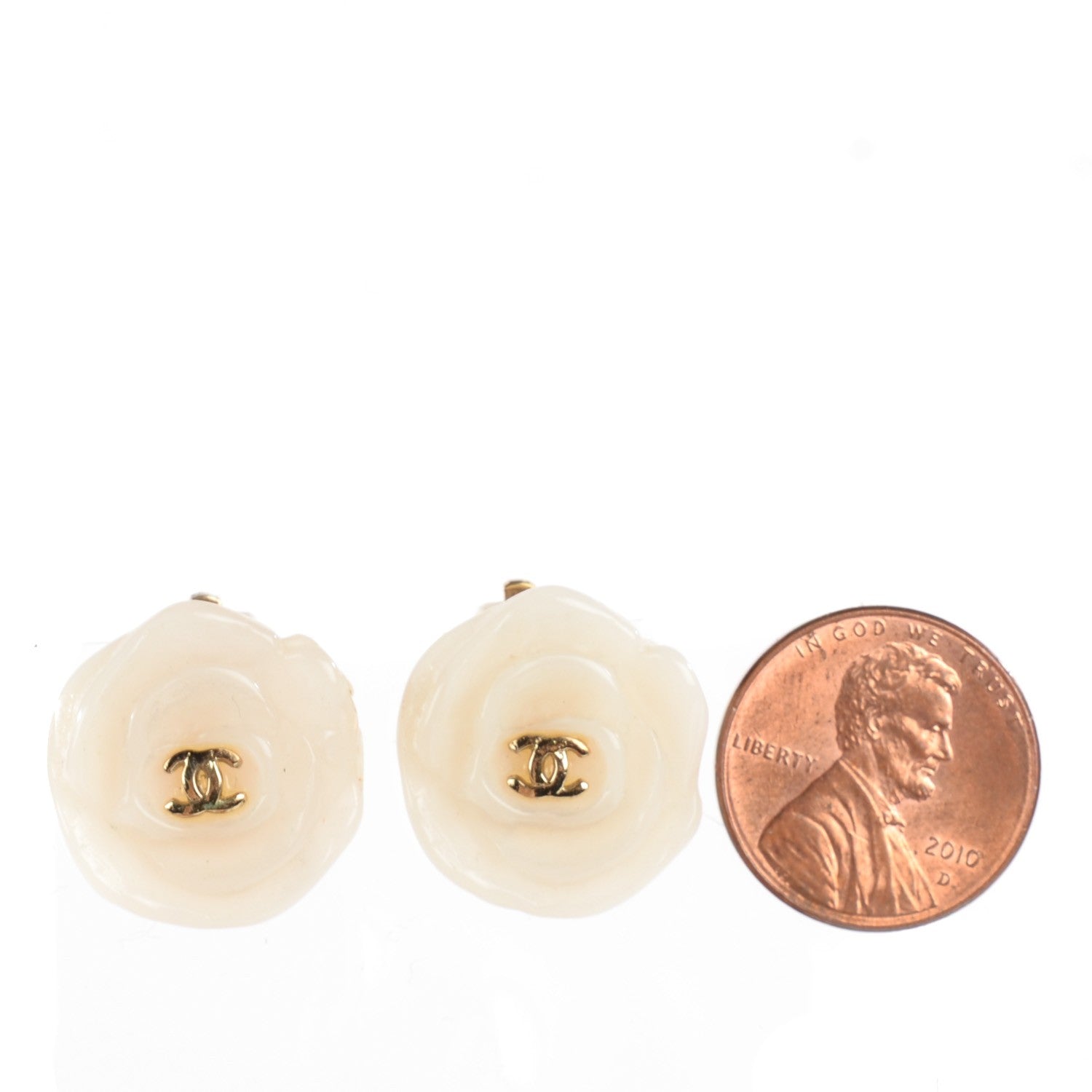 Chanel Resin CC Camellia Clip On Earrings White 2 of 6