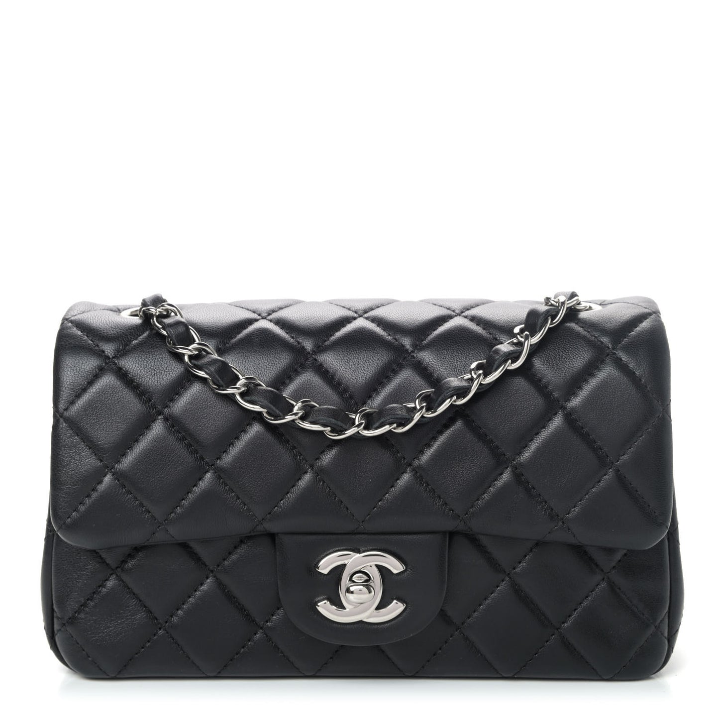 Lambskin Quilted Mini Rectangular Flap Black