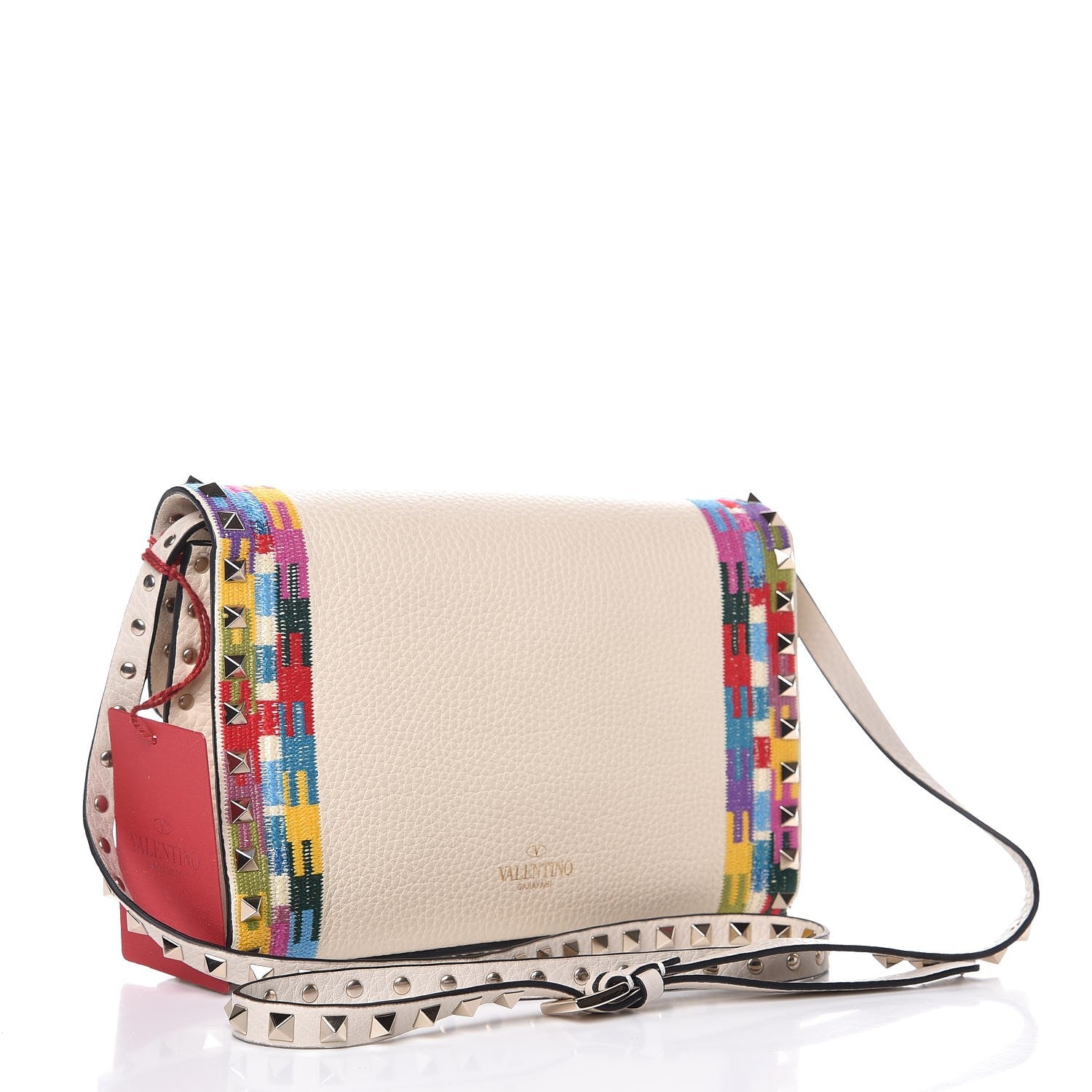 Valentino Garavani Pebbled Calfskin Embroidered Medium Rockstud Flip Lock Crossbody Bag Ivory 3 of 7