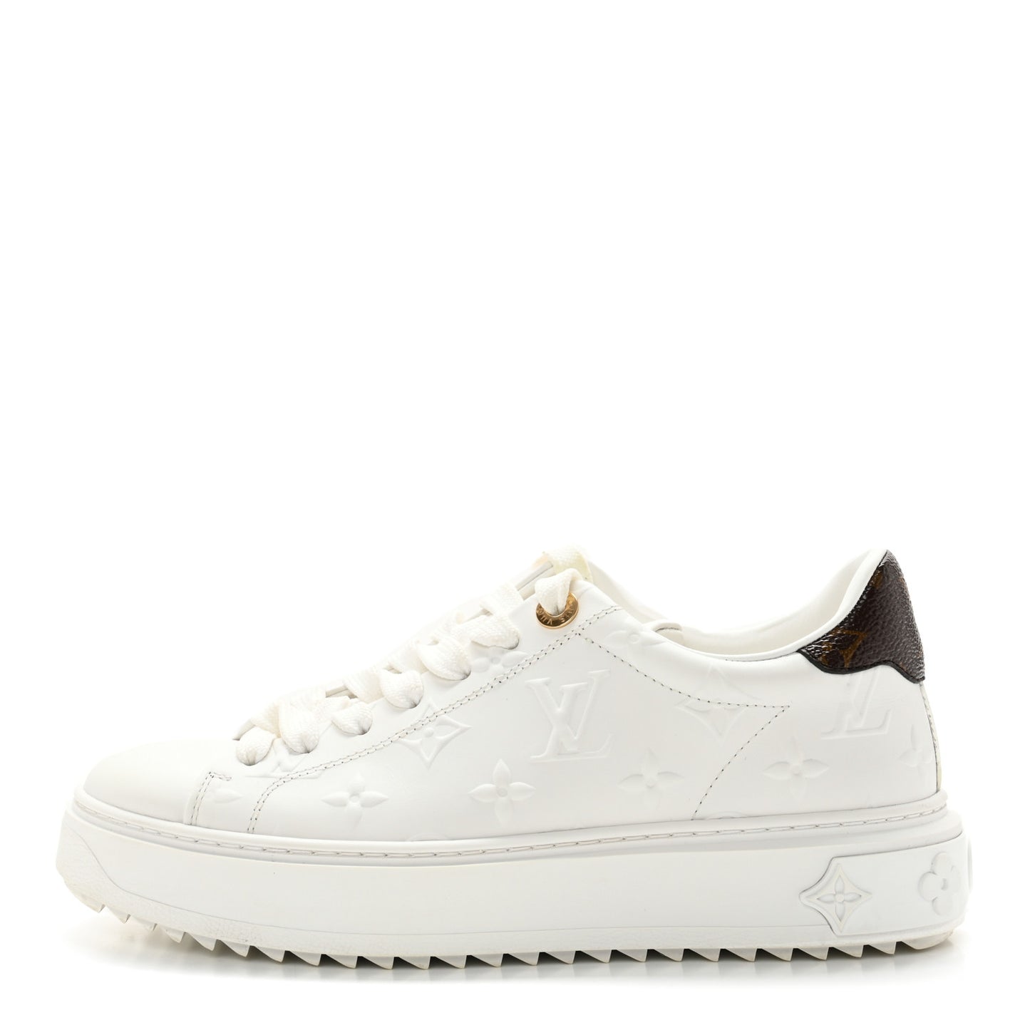 Lambskin Embossed Monogram Time Out Sneakers 36 White
