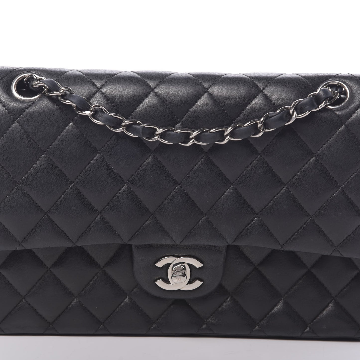 Lambskin Quilted Medium Double Flap Black
