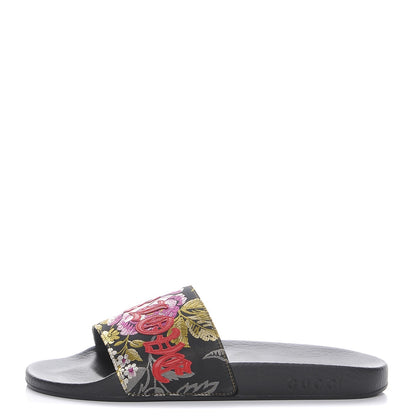 Gucci Jacquard Floral Blind for Love Slide Sandals 39 Black Multicolor 1 of 10