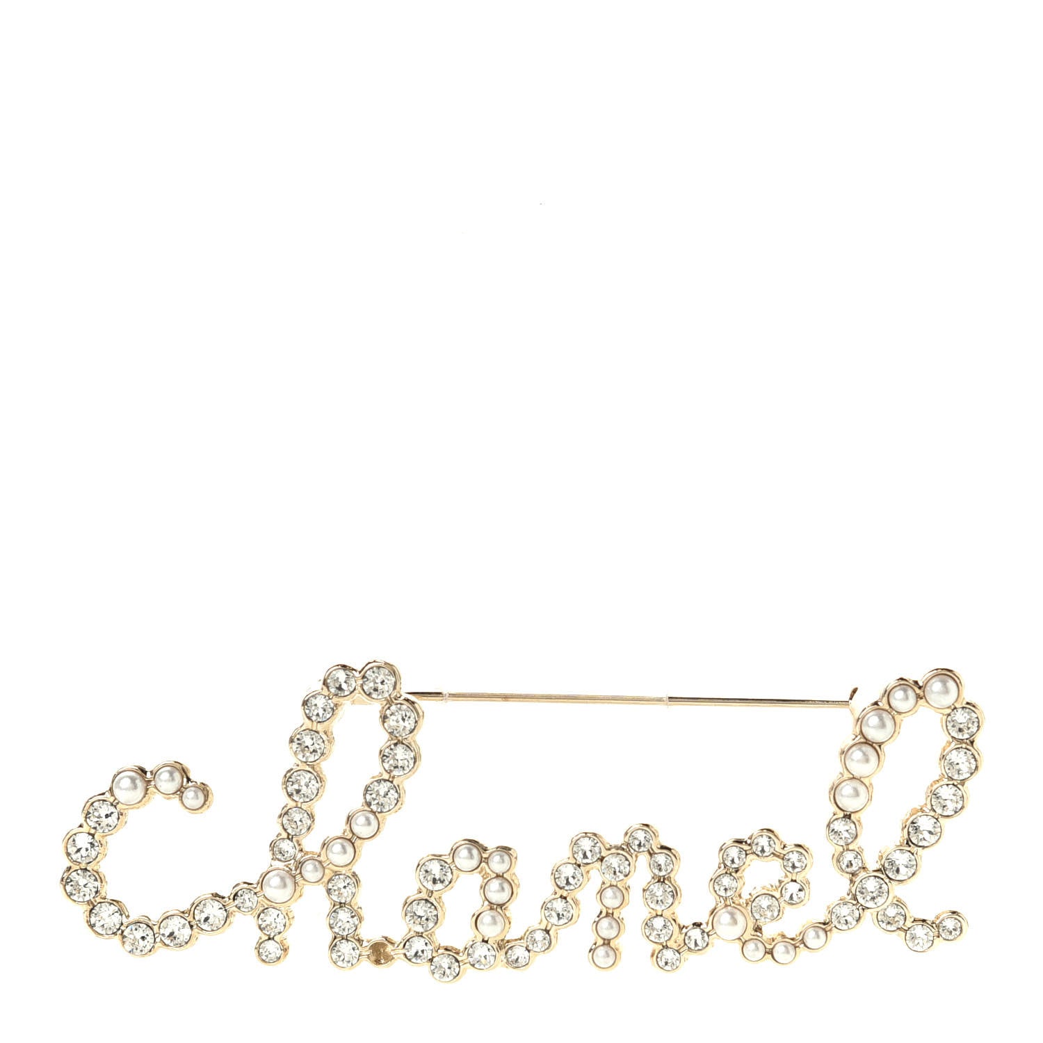 Chanel Metal Glass Swirling Pearls Brooch Pin Gold 1 of 3