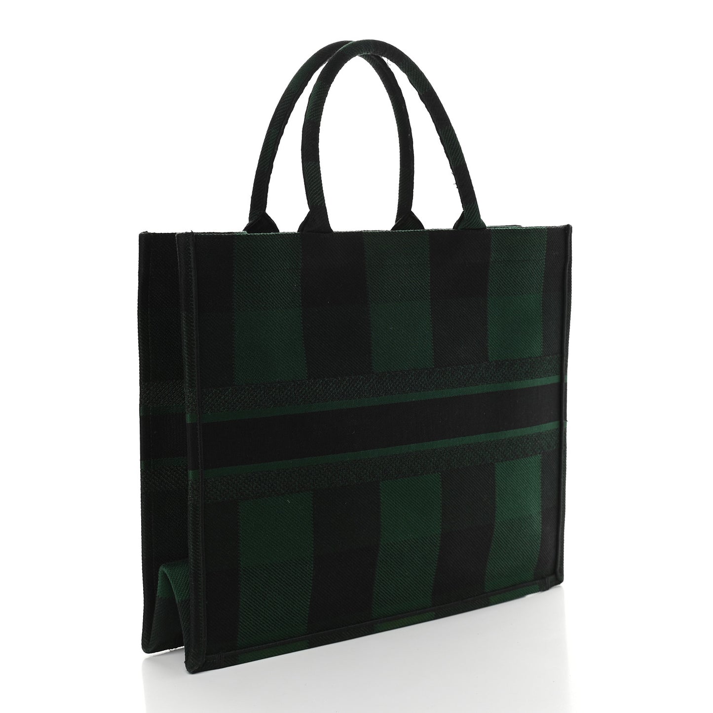 Canvas Embroidered Checkered Book Tote Black Green