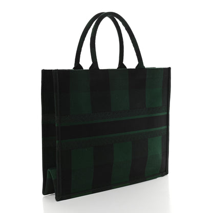 Christian Dior Canvas Embroidered Checkered Book Tote Black Green 3 of 11