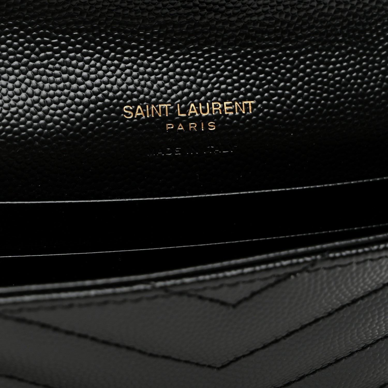 Saint Laurent Grain De Poudre Matelasse Chevron Small Monogram Envelope Wallet Black 6 of 7