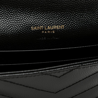 Saint Laurent Grain De Poudre Matelasse Chevron Small Monogram Envelope Wallet Black 6 of 7