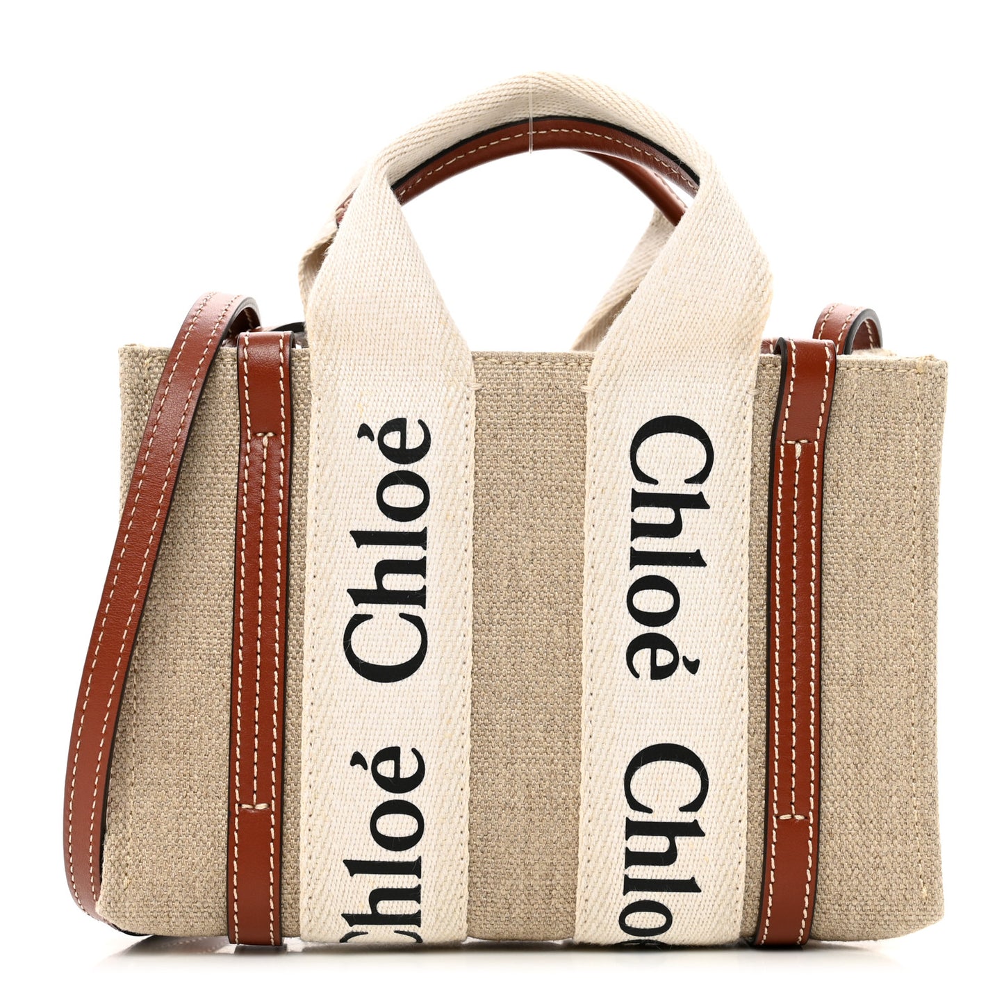 Cotton Calfskin Mini Woody Ribbon Tote White Brown