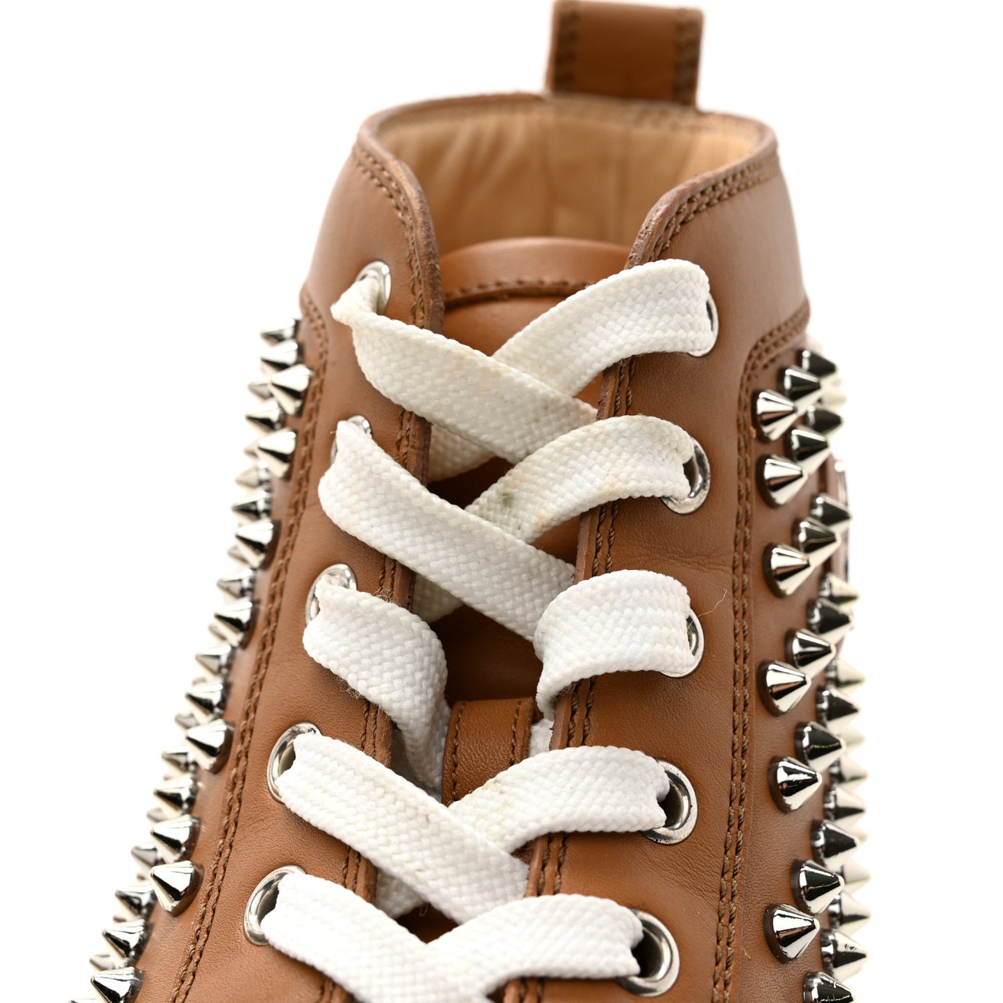 Calfskin Mens Lou Spikes Flat Sneakers 40 Brown