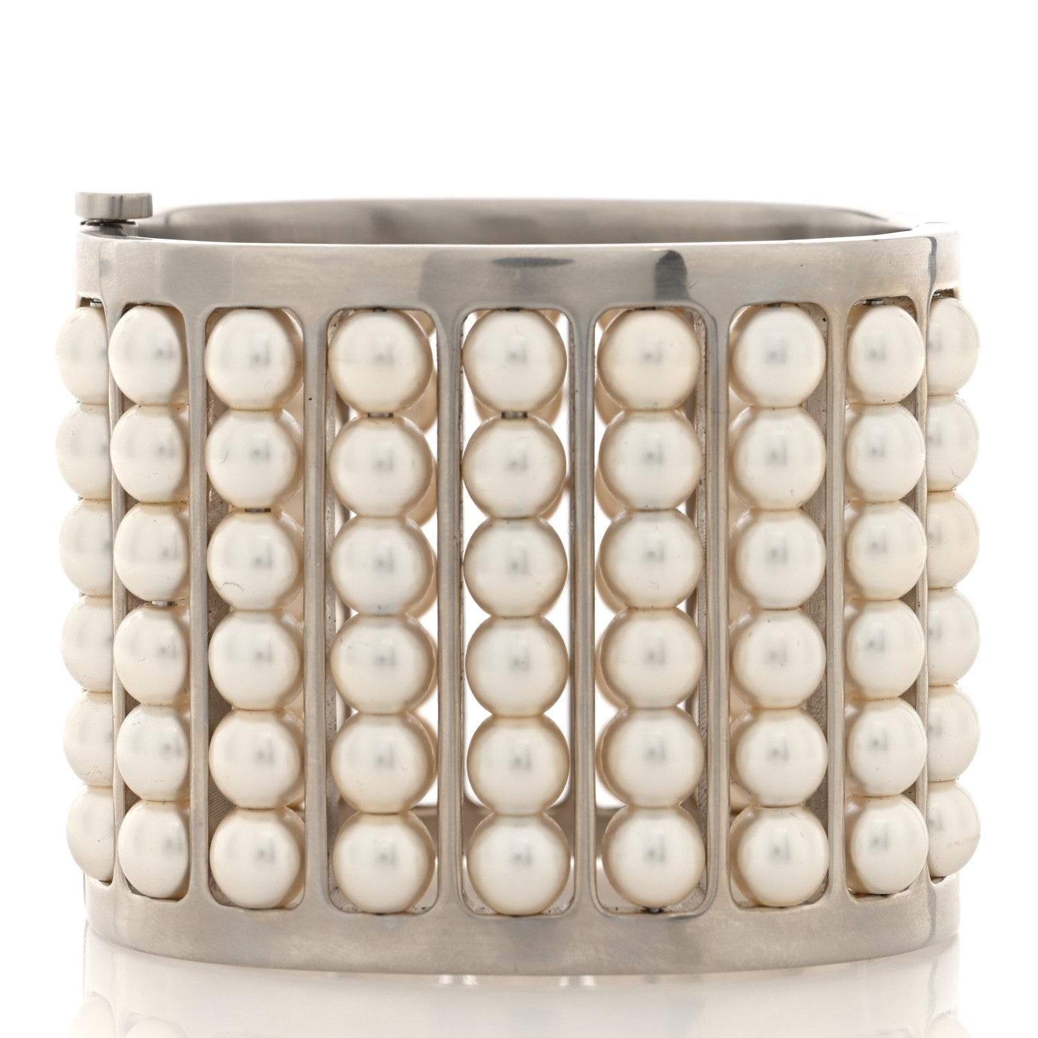 Chanel Metal Pearl Cuff Bracelet Silver 3 of 4