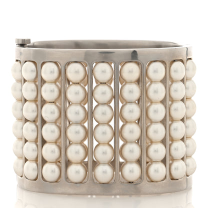 Chanel Metal Pearl Cuff Bracelet Silver 3 of 4