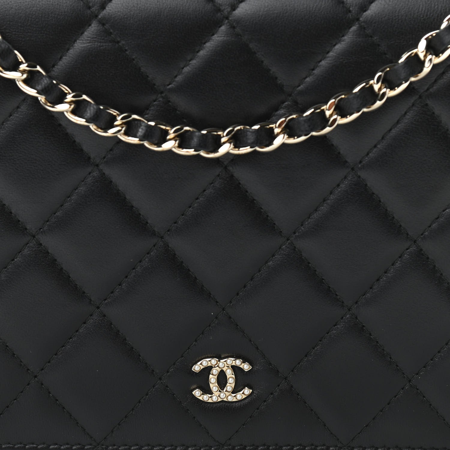 Chanel Iridescent Lambskin Quilted Pearl Wallet On Chain WOC Black 9 of 16
