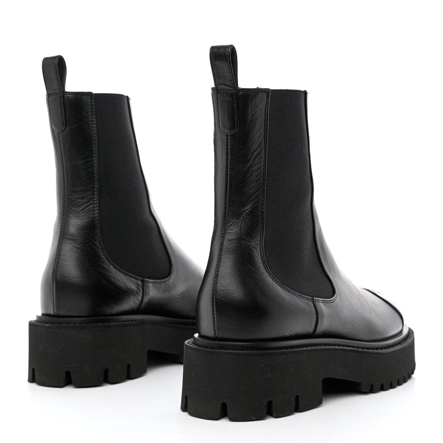 Crumpled Calfskin Patent Cap Toe Short Boots 37 Black