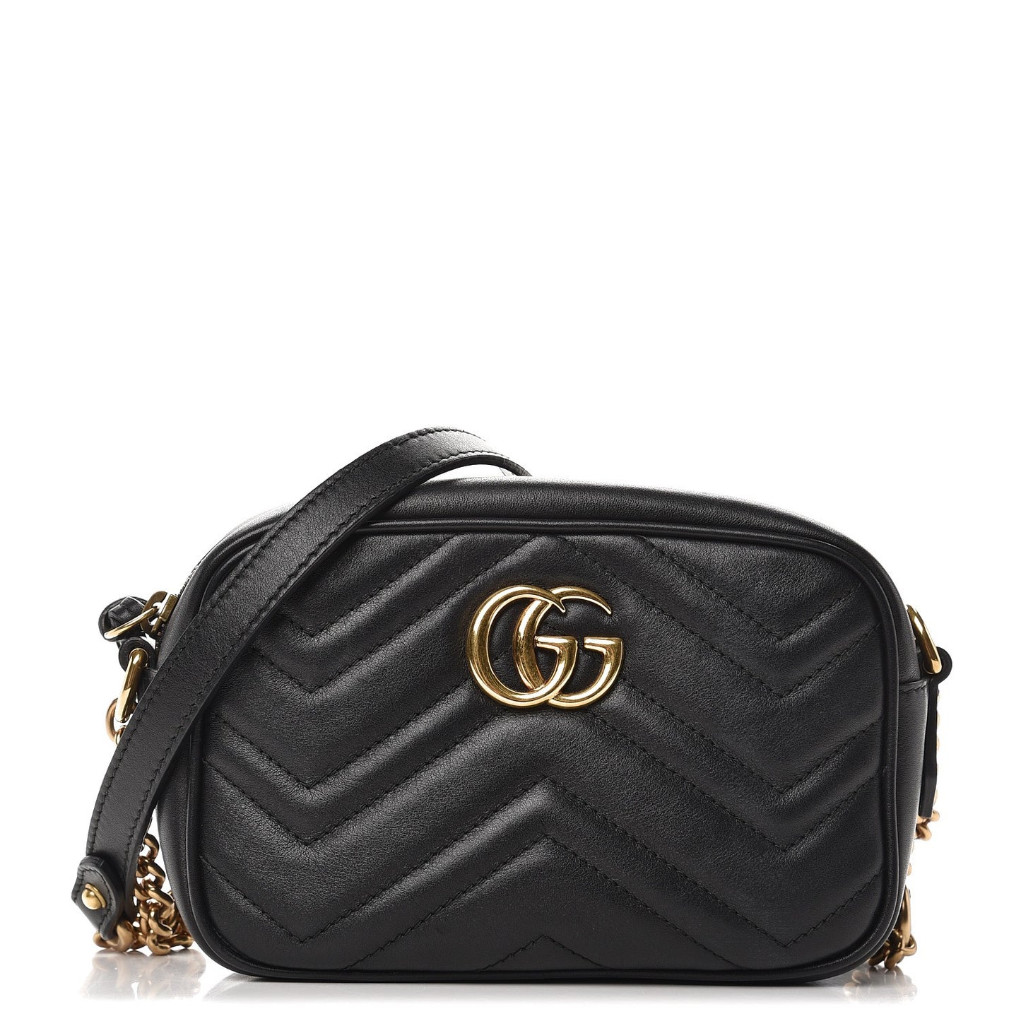 Calfskin Matelasse Mini GG Marmont Chain Shoulder Bag Black