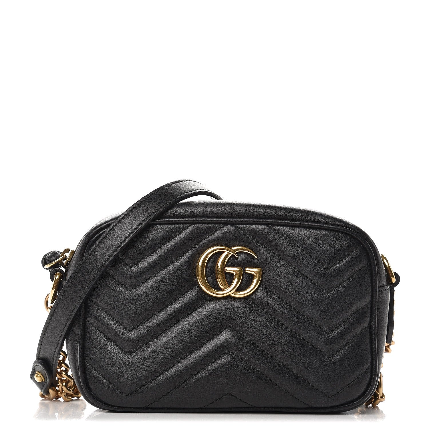 Gucci Calfskin Matelasse Mini GG Marmont Chain Shoulder Bag Black 1 of 9