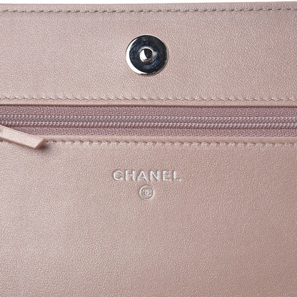 Chanel Goatskin Camellia Embossed Wallet On Chain WOC Light Pink 6 of 11
