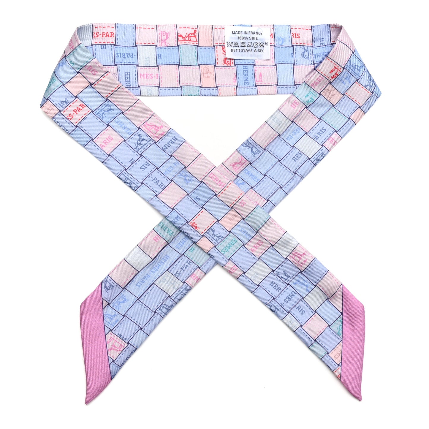 Silk Bolduc Au Carre Twilly Bleu Pale Rose Pale